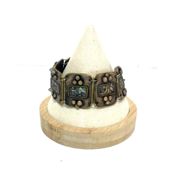 Custom Brass & Polymer Clay Square Link Adjustable Bracelet 7" L Unique Design - Picture 4 of 7